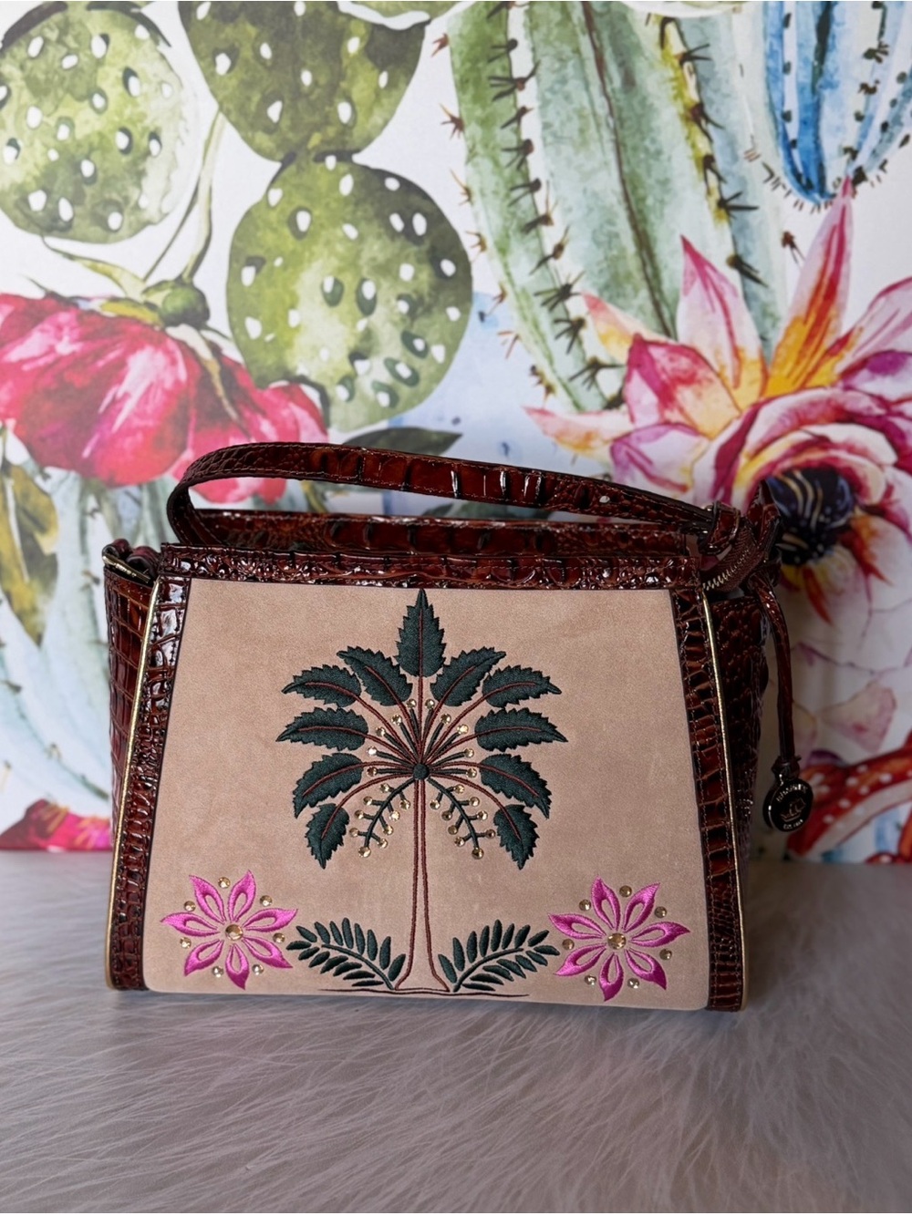 Brahmin Hillary Palawan Leather Embroidered Tropical Swarovski Crystals NWT